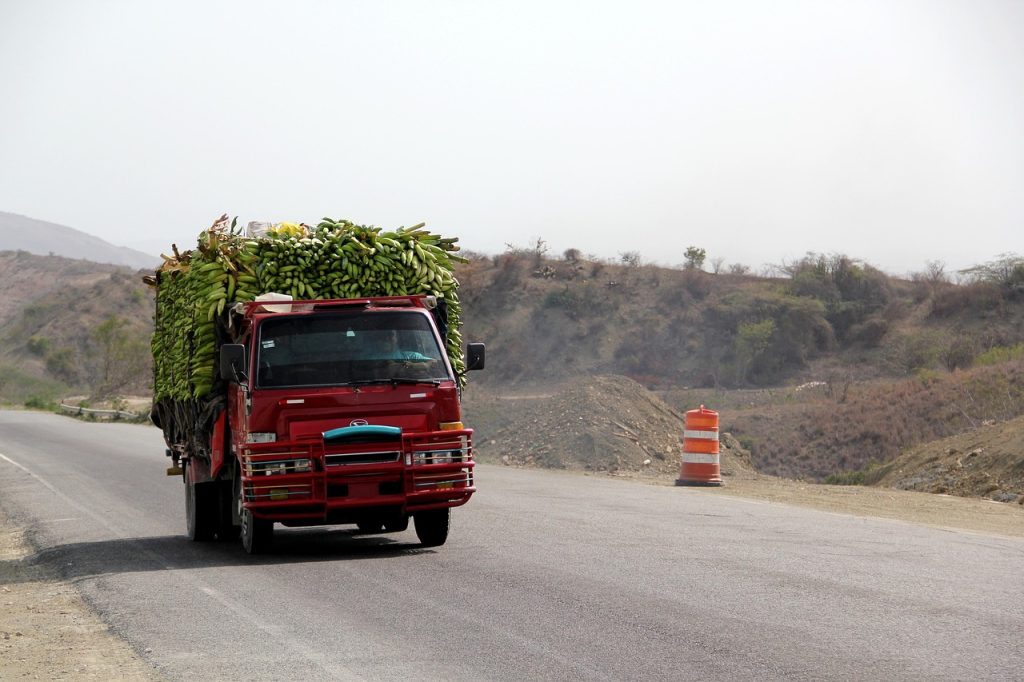 turismo di montagna, repubblica dominicana, camion per strada con frutta, punto di rotta